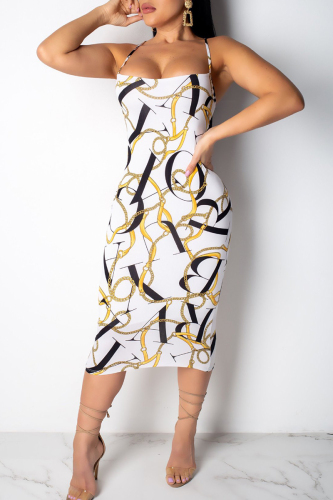 Sexy Graphics Print Backless Sleeveless Spaghetti Strap Long Vacation Bodycon Midi Slip Dresses