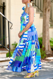 Plaid Print Sleeveless Ruffle One Shoulder A Line Vacation Pleated Loose A Line Maxi Dresses