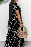 Casual Graphics Print V Neck Short Sleeve Floor Length Pockets Loose Maxi T-shirt Dresses