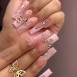 Casual Butterfly Rhinestone Decor Pressed French Nail Art
