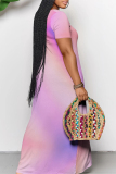 Casual Graphics Print V Neck Short Sleeve Floor Length Pockets Loose Maxi T-shirt Dresses
