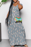Casual Graphics Print V Neck Short Sleeve Floor Length Long Pockets Vacation Loose T-shirt Midi Dresses