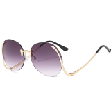 Frameless Round Oversized Women's Cat Eye Metal Sunglasses UV Protection Shades