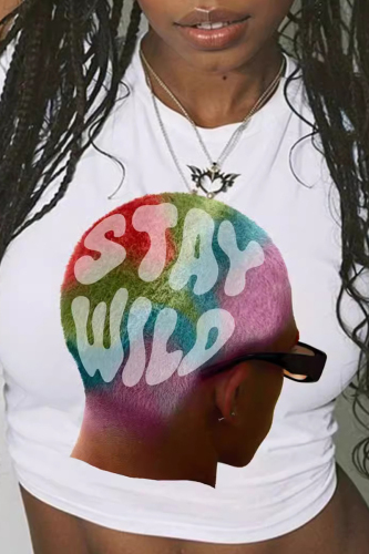 Sexy Graphics Print O Neck Short Sleeve Slim Fitted Crop T-Shirts