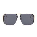 Retro Metal Semi-Rimless Square Shades With Anti-UV Protection Alloy Temples Sunglasses