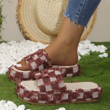 Casual Plaid Print Round Outdoor Wedges Shoes Summer Beach Platform Slide Sandals