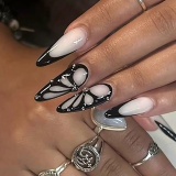Casual Butterfly Rhinestone Decor Pressed French Nail Art