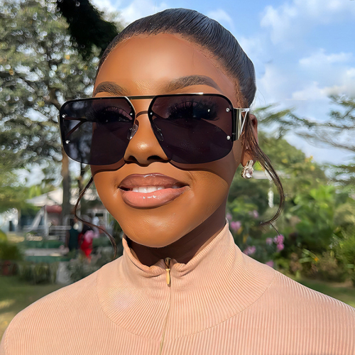 Retro Metal Semi-Rimless Square Shades With Anti-UV Protection Alloy Temples Sunglasses