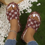 Casual Plaid Print Round Outdoor Wedges Shoes Summer Beach Platform Slide Sandals