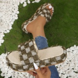 Casual Plaid Print Round Outdoor Wedges Shoes Summer Beach Platform Slide Sandals