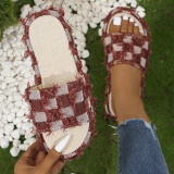 Casual Plaid Print Round Outdoor Wedges Shoes Summer Beach Platform Slide Sandals