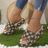Casual Plaid Print Round Outdoor Wedges Shoes Summer Beach Platform Slide Sandals