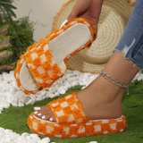 Casual Plaid Print Round Outdoor Wedges Shoes Summer Beach Platform Slide Sandals