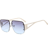Retro Metal Semi-Rimless Square Shades With Anti-UV Protection Alloy Temples Sunglasses