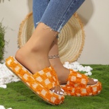 Casual Plaid Print Round Outdoor Wedges Shoes Summer Beach Platform Slide Sandals