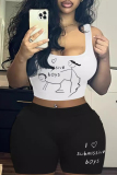 Casual Graphics Print U Neck Sleeveless Tank Crop Tops And Shorts Two Pieces Shorts Sets