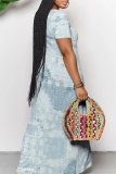 Casual Graphics Print V Neck Short Sleeve Floor Length Pockets Loose Maxi T-shirt Dresses