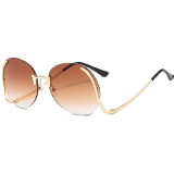 Frameless Round Oversized Women's Cat Eye Metal Sunglasses UV Protection Shades