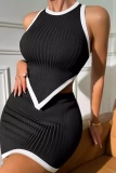 Casual O Neck Sleeveless Irregular Hem Tank Crop Tops And Mini Skirt Two Pieces Dress Sets