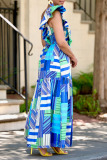 Plaid Print Sleeveless Ruffle One Shoulder A Line Vacation Pleated Loose A Line Maxi Dresses