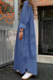 Casual POLO Collar Long Sleeve Pocket Irregular Loose Vacation A Line Denim Maxi Dresses