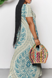 Casual Graphics Print V Neck Short Sleeve Floor Length Long Pockets Vacation Loose T-shirt Midi Dresses