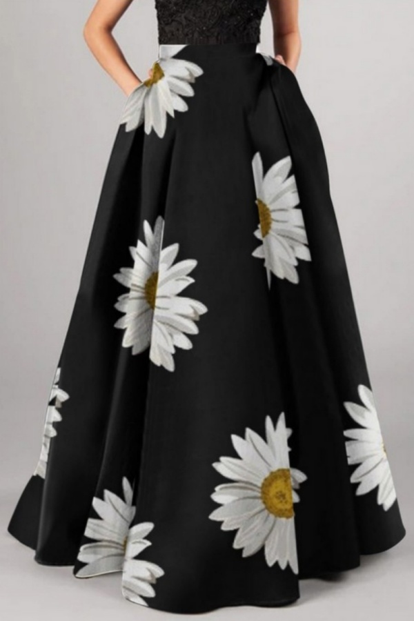 Casual Floral Print High Waist Formal Party Evening Pleated Maxi Skirts