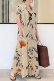 Casual Turndown Collar Short Sleeve Ankle Length Loose Vacation A Line Linen Shirt Maxi Dress