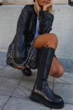 Formal Cardigan Turn-back Collar Long Sleeve Office Lady Leather Blazer Jacket