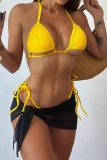 Sexy Backless Belted Bra and Mini Shorts Bikini Sets Cover Up Mini Skirt Beach Vacation Swimwears Three Piece  Swimsuit Set