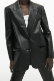 Formal Cardigan Turn-back Collar Long Sleeve Office Lady Leather Blazer Jacket