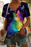 Casual Graphics Print V Neck Short Sleeve Vacation Oversize T-Shirts