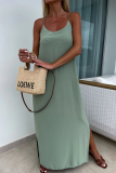 Casual Backless Sleeveless U Neck Side Slit Vacation Loose Long Slip Dress