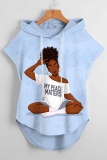 Casual Figure Print Sleeveless Irregular Hem Oversize Hooded Graphics T-shirt
