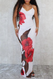 Sexy Floral Print Slit Spaghetti Strap Side Slit Asymmetrical Vacation Bodycon Maxi Slip Dress