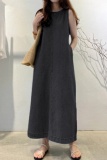 Casual O Neck Sleeveless Pocket Denim A Line Maxi Tank Dresses