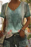 Casual Graphics Print V Neck Short Sleeve Vacation Oversize T-Shirts