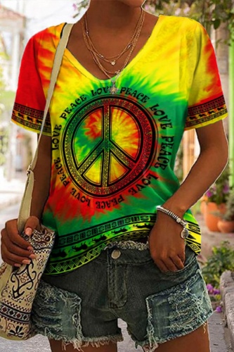 Casual Graphics Print V Neck Short Sleeve Vacation Oversize T-Shirts