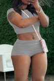 Casual O Neck Short Sleeve Slim Fitted Crop Tops And Shorts Two Pieces Shorts Sets