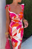 Sexy Floral Print Square Neck Sleeveless Side Slit Wrapped Skirt Vacation Evening Party Maxi Slip Dresses