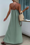 Casual Backless Sleeveless U Neck Side Slit Vacation Loose Long Slip Dress