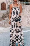 Casual Geometric Print Sleeveless U Neck Vacation Loose A Line Maxi Slip Dresses