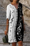 Casual Graphics Print V Neck Half Sleeve Vacation Loose Straight Midi Dress
