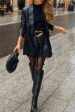 Formal Cardigan Turn-back Collar Long Sleeve Office Lady Leather Blazer Jacket