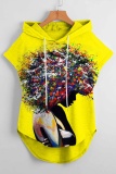 Casual Figure Print Sleeveless Irregular Hem Oversize Hooded Graphics T-shirt