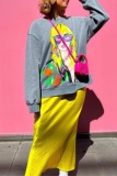 Casual Figure Print O Neck Long Sleeve Oversize Sweatshirt