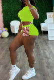 Casual O Neck Short Sleeve Slim Fitted Crop Tops And Shorts Two Pieces Shorts Sets