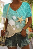 Casual Graphics Print V Neck Short Sleeve Vacation Oversize T-Shirts
