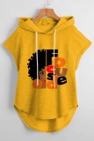 Casual Figure Print Sleeveless Irregular Hem Oversize Hooded Graphics T-shirt