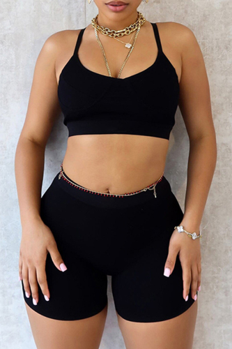 Street Backless V Neck Sleeveless Cami Crop Tops And Shorts Two Pieces Shorts Sets